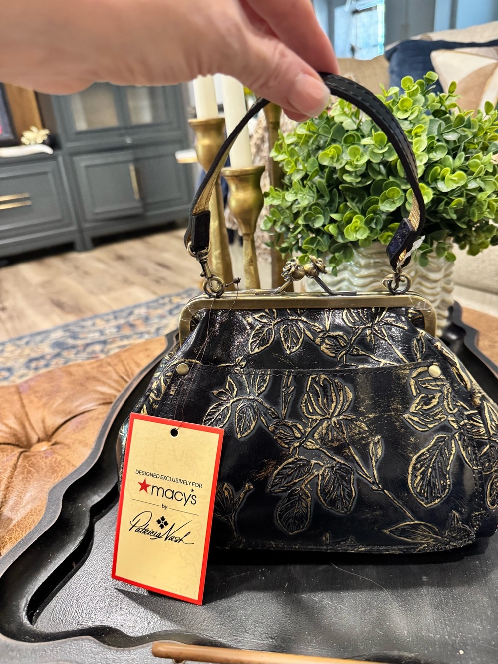 Patricia Nash Black and Gold Embossed Kiss-Lock Crossbody NWT